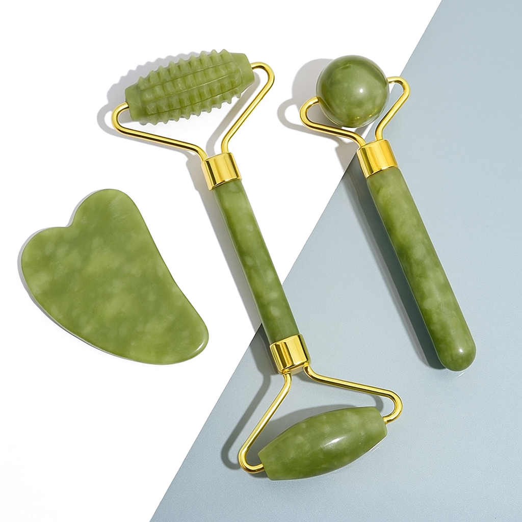 Set de Masaje Facial Jade Natural – 3 Piezas